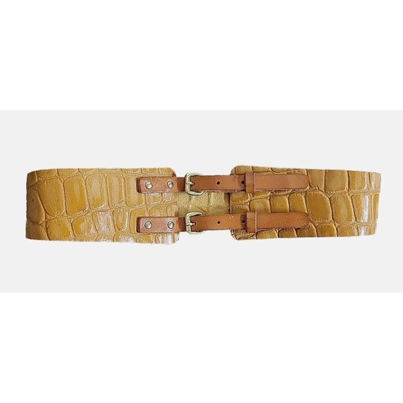 Two-Toned Embossed Crocodile Belt in Indigo Tan Leather main image 1